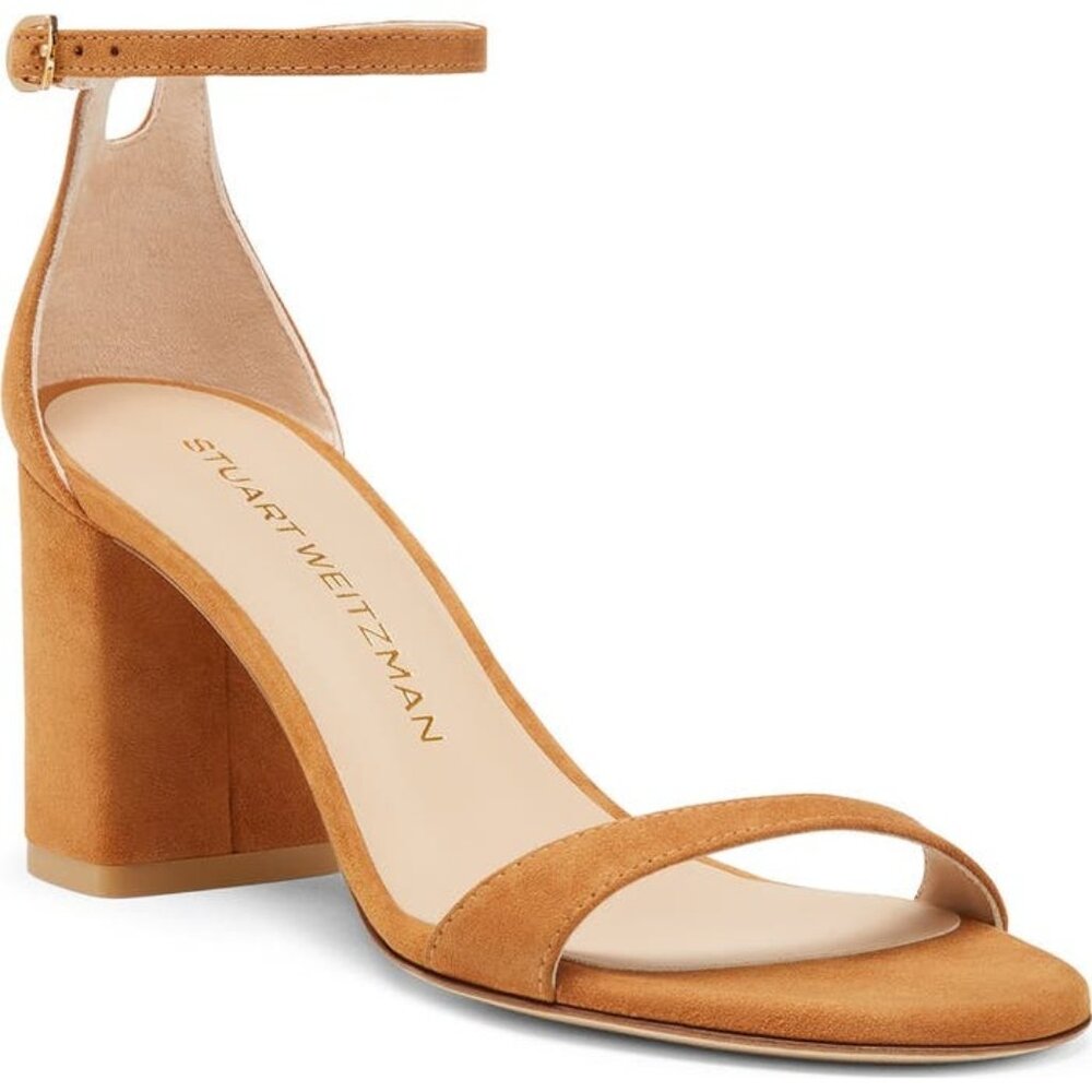 Stuart Weitzman Nudist Block 75 hazel suede Sandals heels size 8.5 NEW